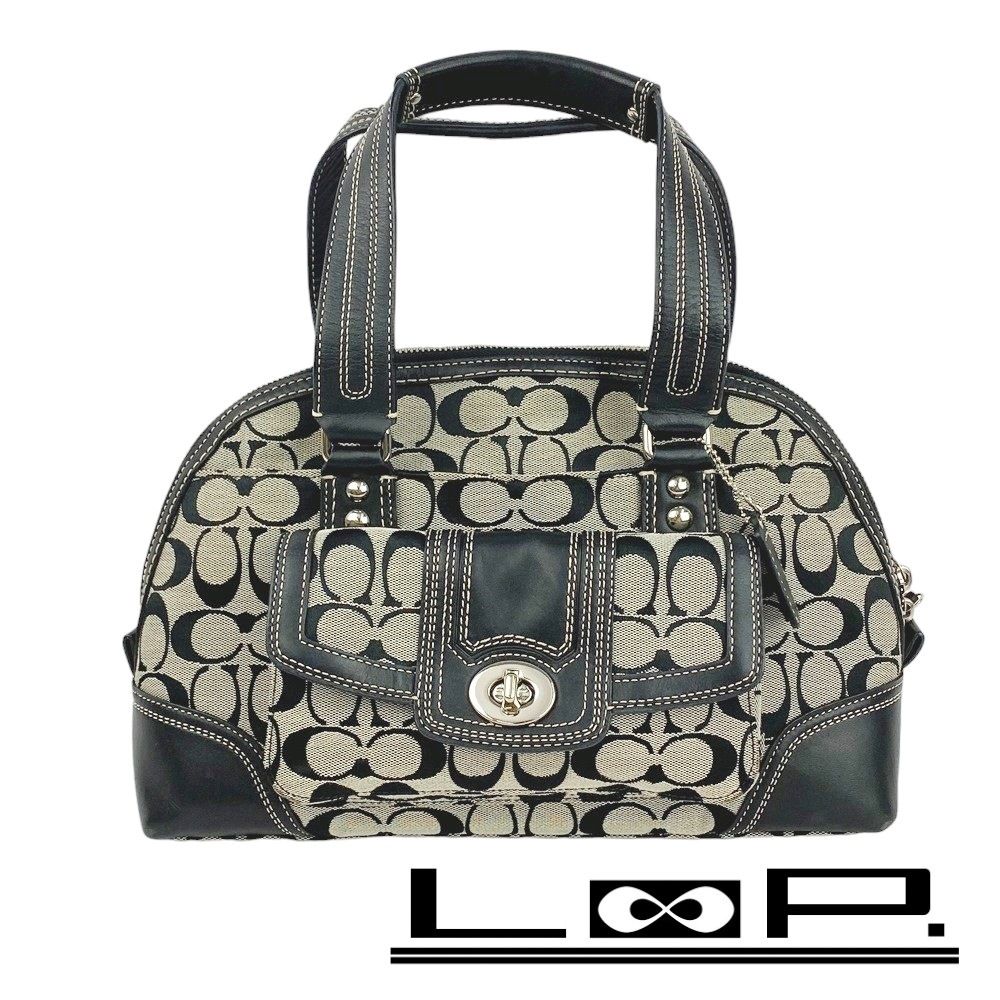COACH コーチ シグネチャー ハンドバッグ F13977 キャンバス □美品□ コーチ ハンド バッグ シグネチャー キャンバス レザー