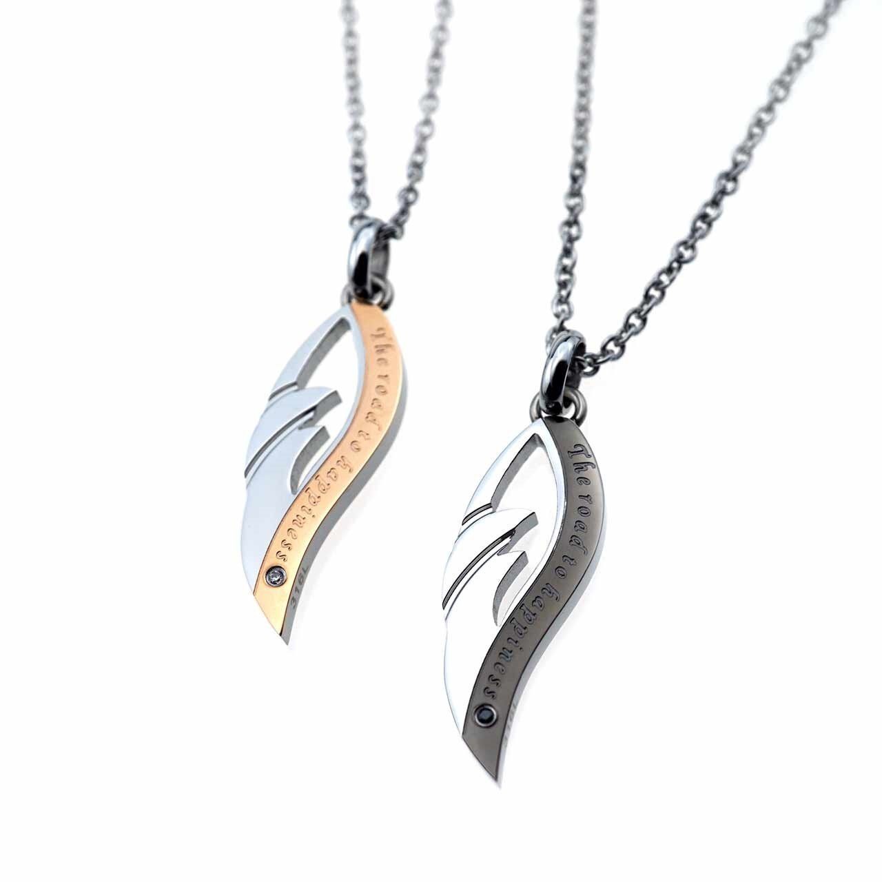 Petit Jewel YU-NA フェザー ペアネックレス 2個セット ステンレス 316L メンズ レディース カップル プレゼント