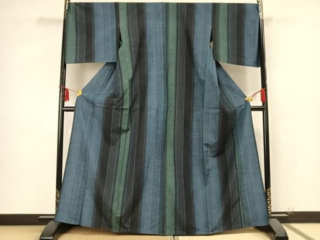 平和屋着物 上質な紬 単衣 縞 正絹 AABB2228fy