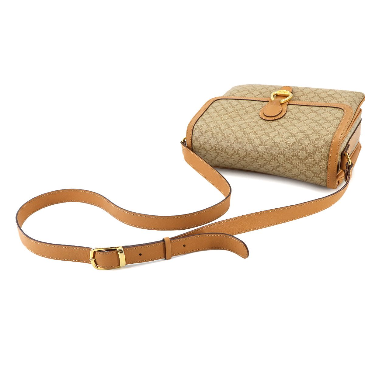 CELINE】ショルダーバッグ マカダム柄 ベージュ ゴールド金具 PVC 