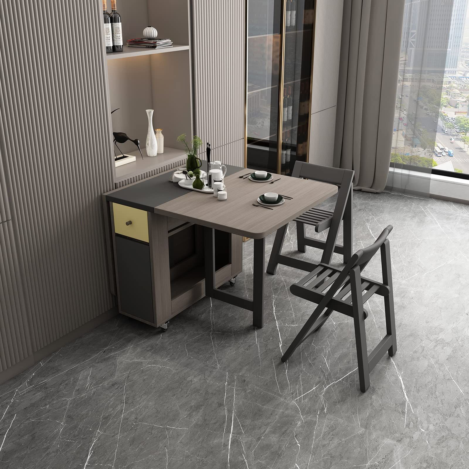 折りたたみダイニングテーブル 物置棚と2つの物置引き出し付き 楽天市場】折りたたみダイニングテーブル、物置棚と2つの物置引き出し