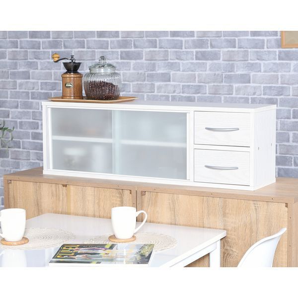 カウンター上収納ラック 約90cm幅 オークホワイト 組立品 代引不可