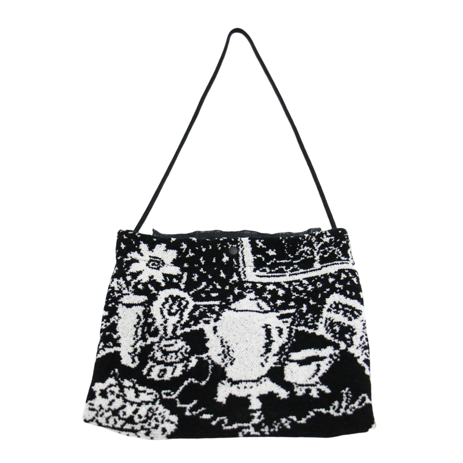 ebagos エバゴス バッグ ブラック ホワイト 黒白 / シェニール ストラップ付 ポケット HIRAMEITA / ショルダー ポーチ 肩掛け ボーダー ポット柄 / ブランド カバン【レディース】【中古】【K4436】 ebagos エバゴス バッグ ブラック ホワイト 黒白 / シェニール