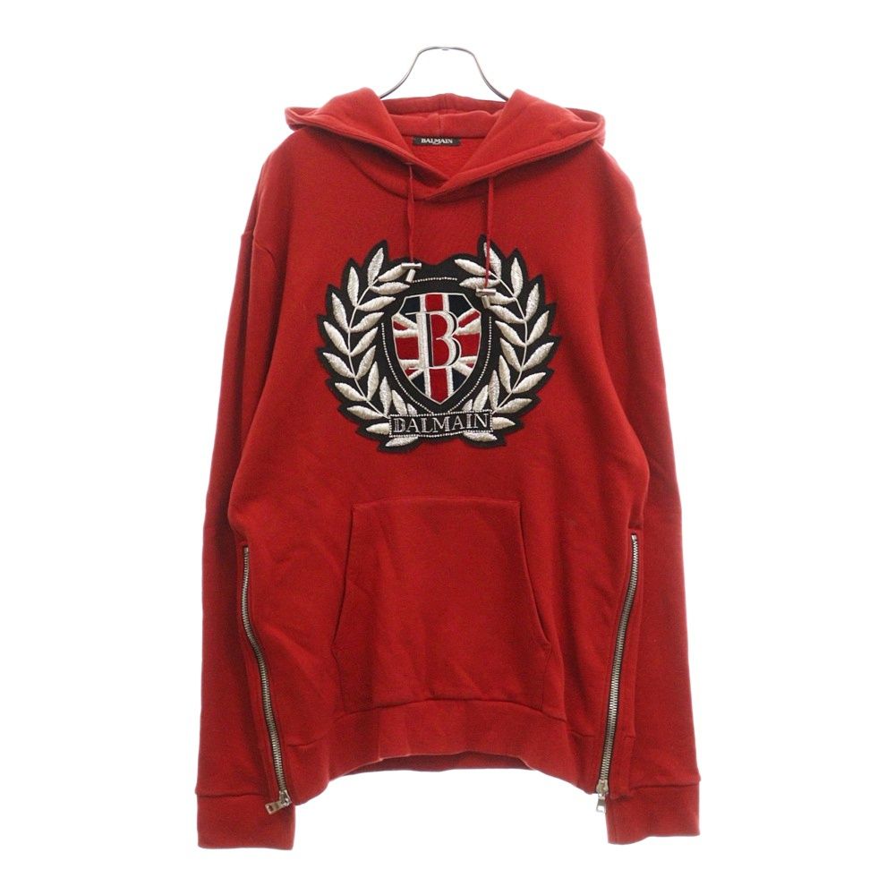 BALMAIN (バルマン) エンブレム装飾 プルオーバーパーカー W8H6642J190B サイドジップフーディ レッド