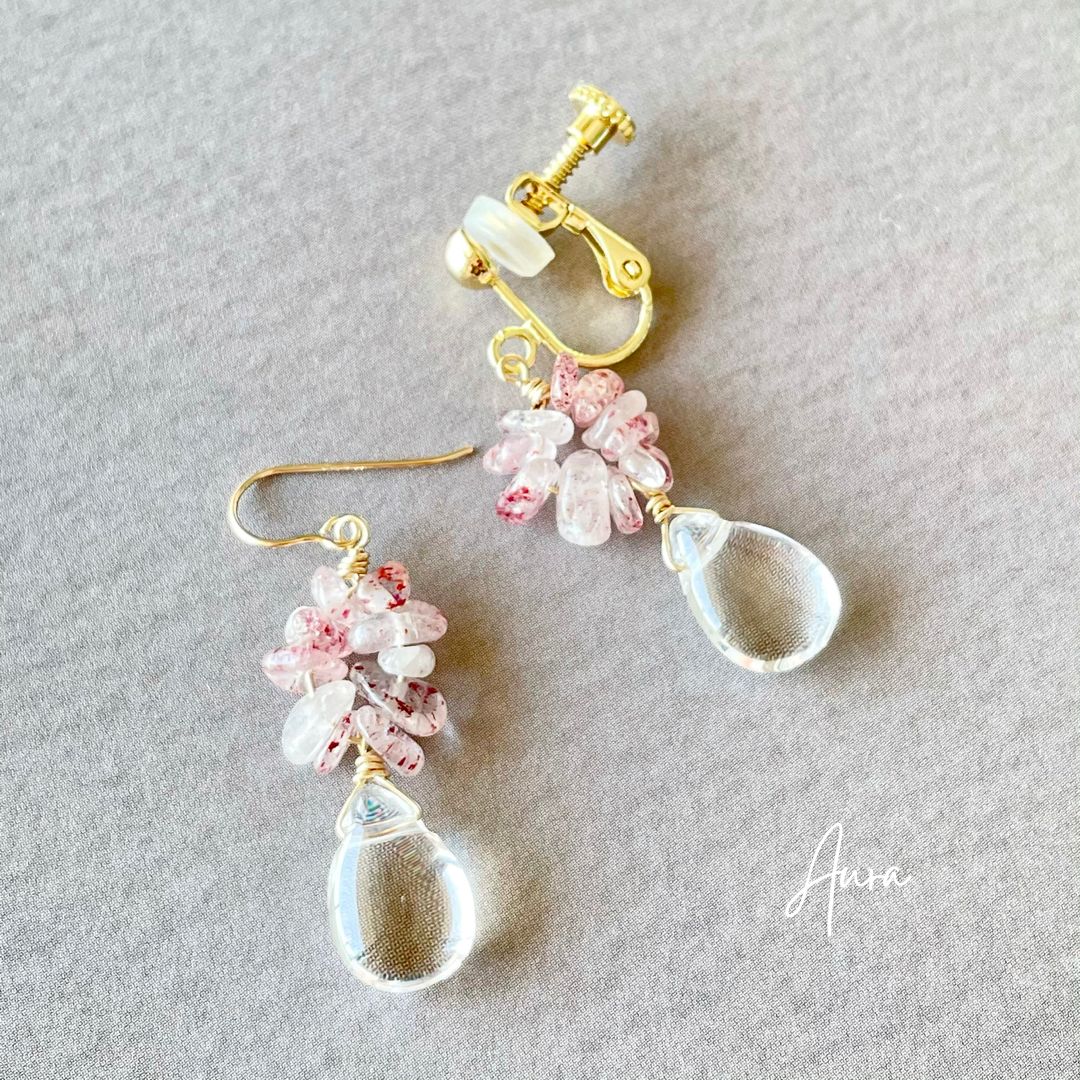 ピンクエピドートの花束クリスタルピアス/イヤリング 14kgf - メルカリ