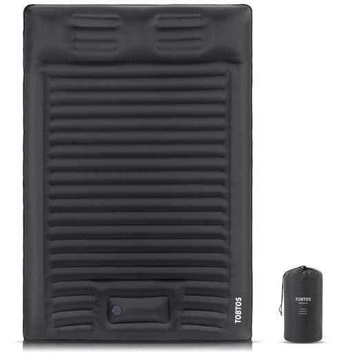 TOBTOS2人用スリーピングパッドキャンプ 厚15cmキャンプマットレス2人用枕内蔵フットポンプ付き キャンプ バックパッキング ハイキング 旅行用インフレータブルスリーピングマット