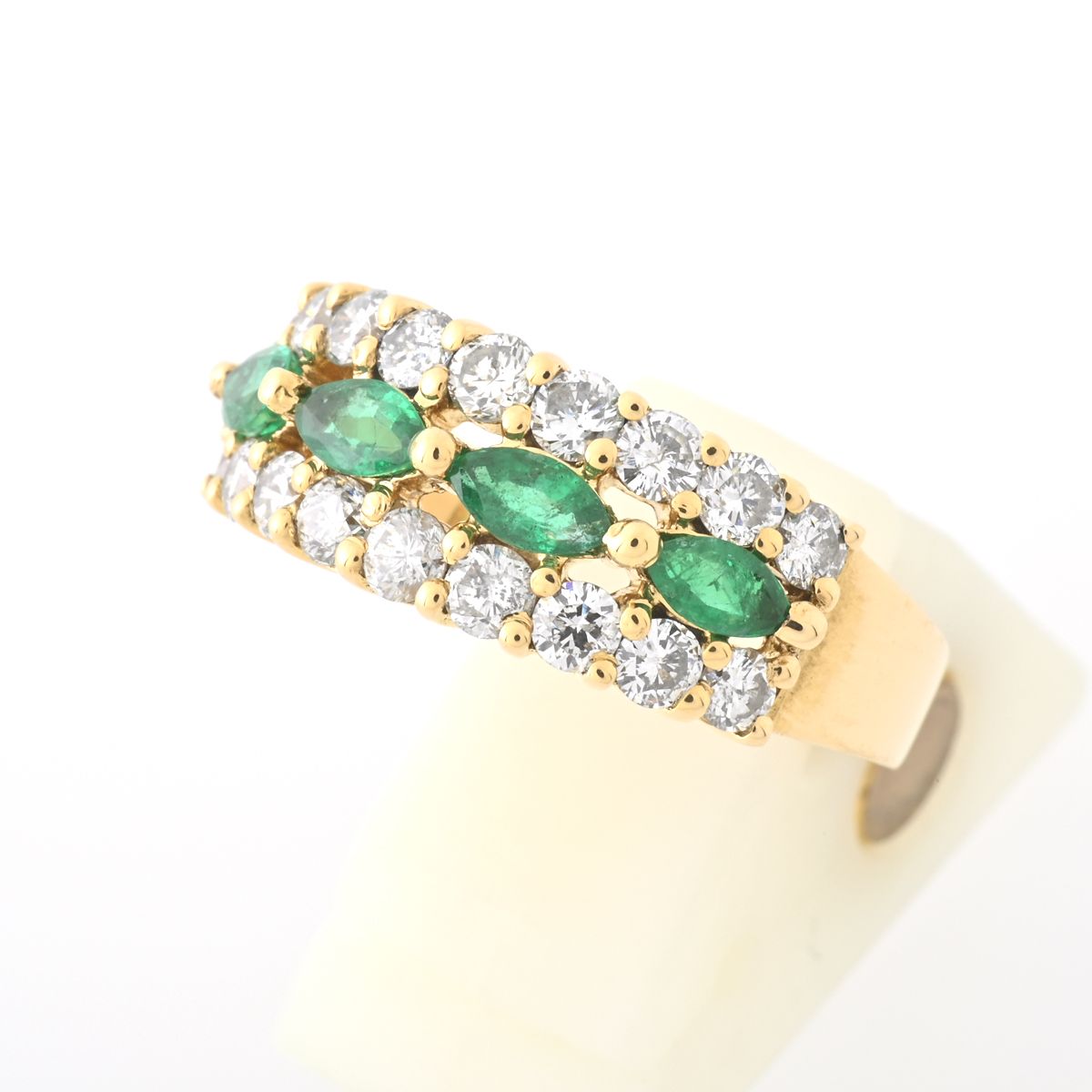 K18 リング エメラルド 0.99ct. ダイヤモンド 0.54ct. ＃11 【中古 