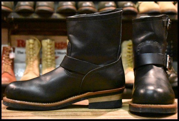 8D 11年 レッドウィング 2976 ショート エンジニア 黒 ブラッククローム スチールトゥ プルオン ブーツ redwing HOPESMORE FI083