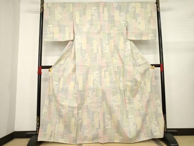 平和屋着物○本場結城紬 重要無形文化財 100亀甲 短冊枝花文 正絹 逸品