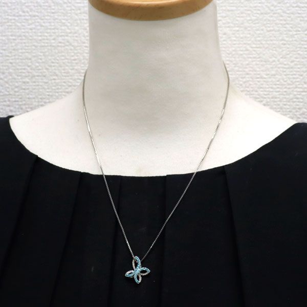 K18WG/Pt850 パライバトルマリン ダイヤモンド ペンダントネックレス  