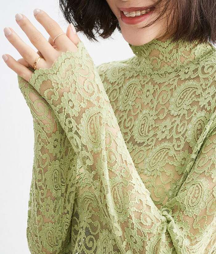 インナーシャツ 透け感 Tシャツ ブラウス レース  レディース ハイネック インナー ボトルネック トップス 長袖 インナーシャツ 透け感 Tシャツ ブラウス レース レディース