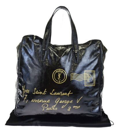 【中古】 美品 イヴサンローラン YVES SAINT LAURENT Yメール トートバッグ ハンドバッグ ブラック エナメル 62EJ648