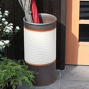 信楽焼 陶器 やきもの 壷 玄関 傘入れ 白格子目傘立て kt-0245 傘立て