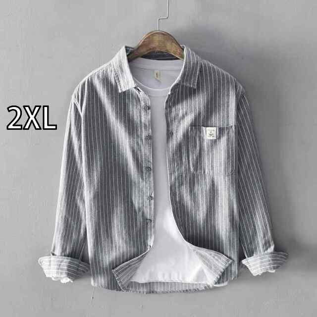 2XL メンズ ファッション 服 男性用 オシャレ シンプル 大人 かっこいい 大きいサイズ ストリート 紳士服 縦縞 長袖 シャツ 韓国スタイル カジュアル 綿 シャツ ベルベット 厚手 シャツ