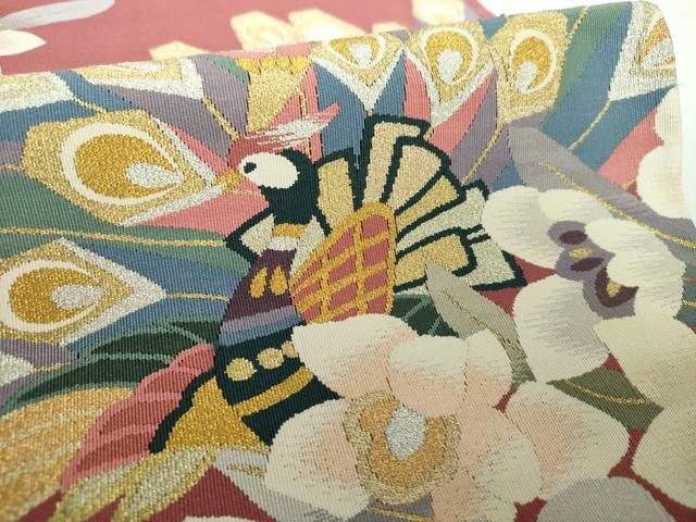 速い船積できます! 平和屋着物●爪掻き本綴れ 八寸名古屋帯 孔雀花文 金銀糸 正絹 DAAV6927ps 品数豊富。