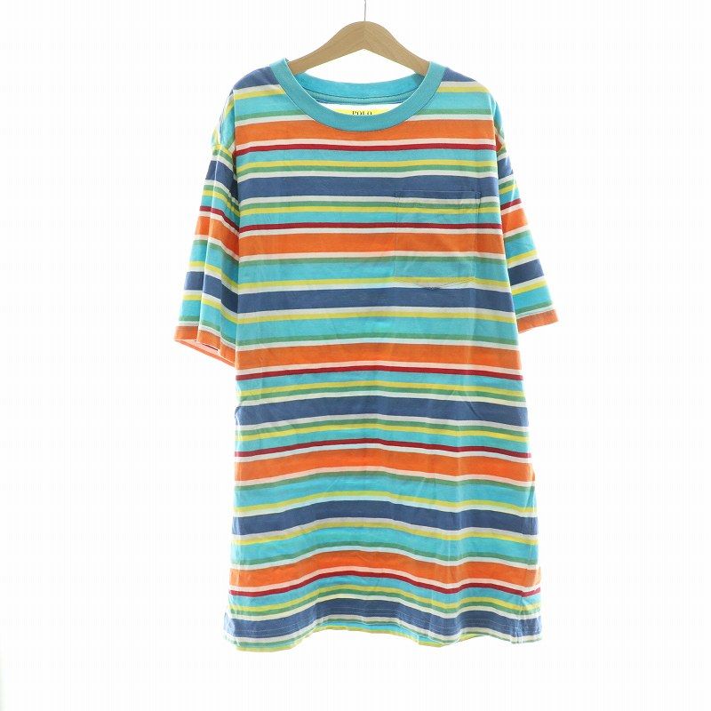 ポロ ラルフローレン POLO RALPH LAUREN 子ども服 ジュニア Tシャツ カットソー 半袖 ボーダー プルオーバー ポニー ロゴ 18-20 170cm XL マルチカラー /NQ