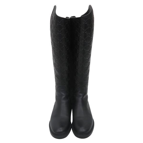 ♥ GUCCI グッチ GG 総柄 シマ レザー ロング ブーツ サイズ35.5 ブラック 黒 ロゴ バックファスナー 47485