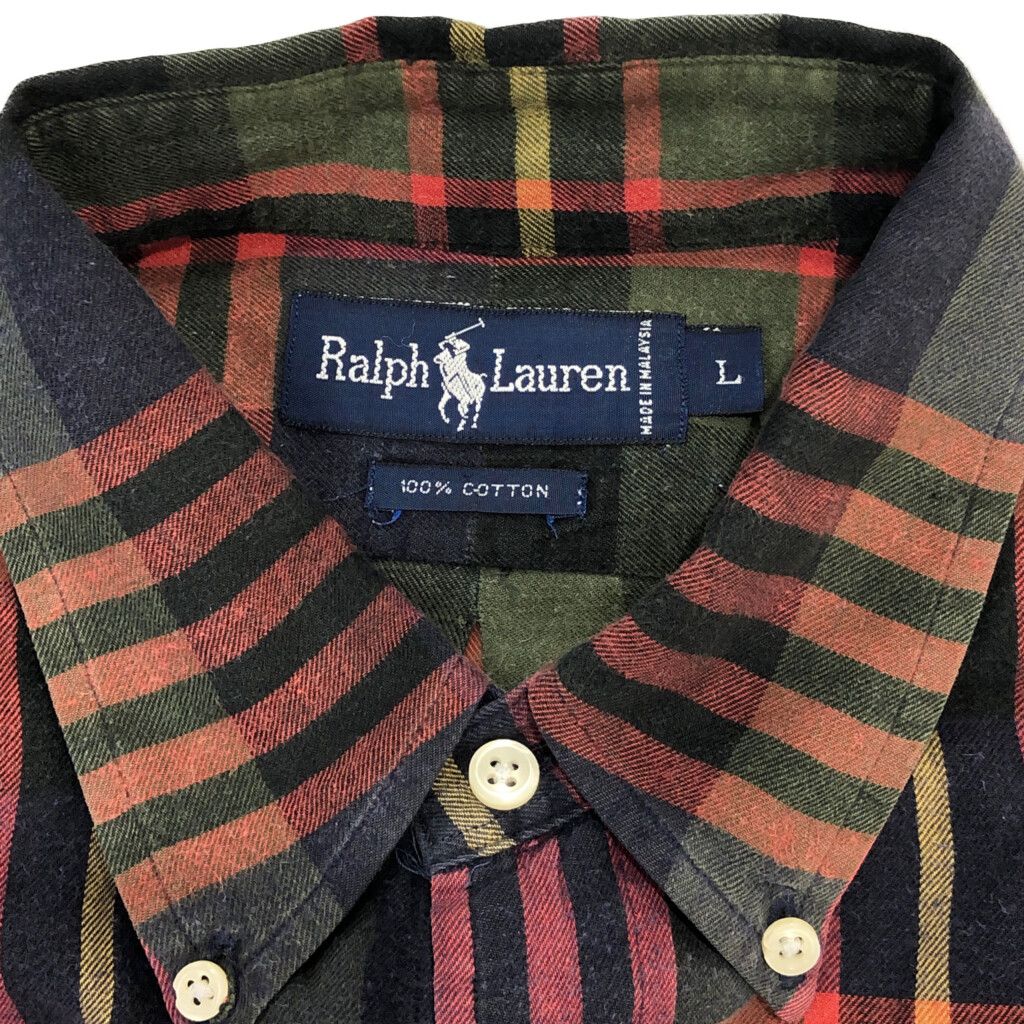 RALPH LAUREN ラルフローレン ボタンダウン 長袖シャツ チェック マルチカラー(メンズ L)中古 古着 U6943