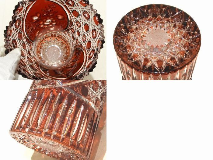 【Meissen】マイセン　クリスタル　赤フラワーベース　花瓶　★難あり！ Meissen Crystal - 美品 Meissen Crystal マイセンクリスタル