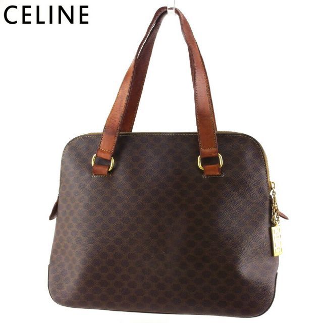 セリーヌ マカダム ハンドバッグ ベージュ ブラウン PVC レザー