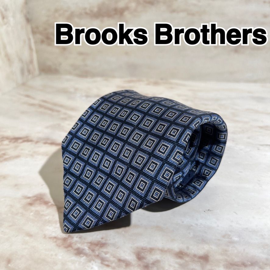【USA製】シルク100% 346 BrooksBrothers ブルックスブラザーズ　総柄 ネクタイ ネイビー RP D1