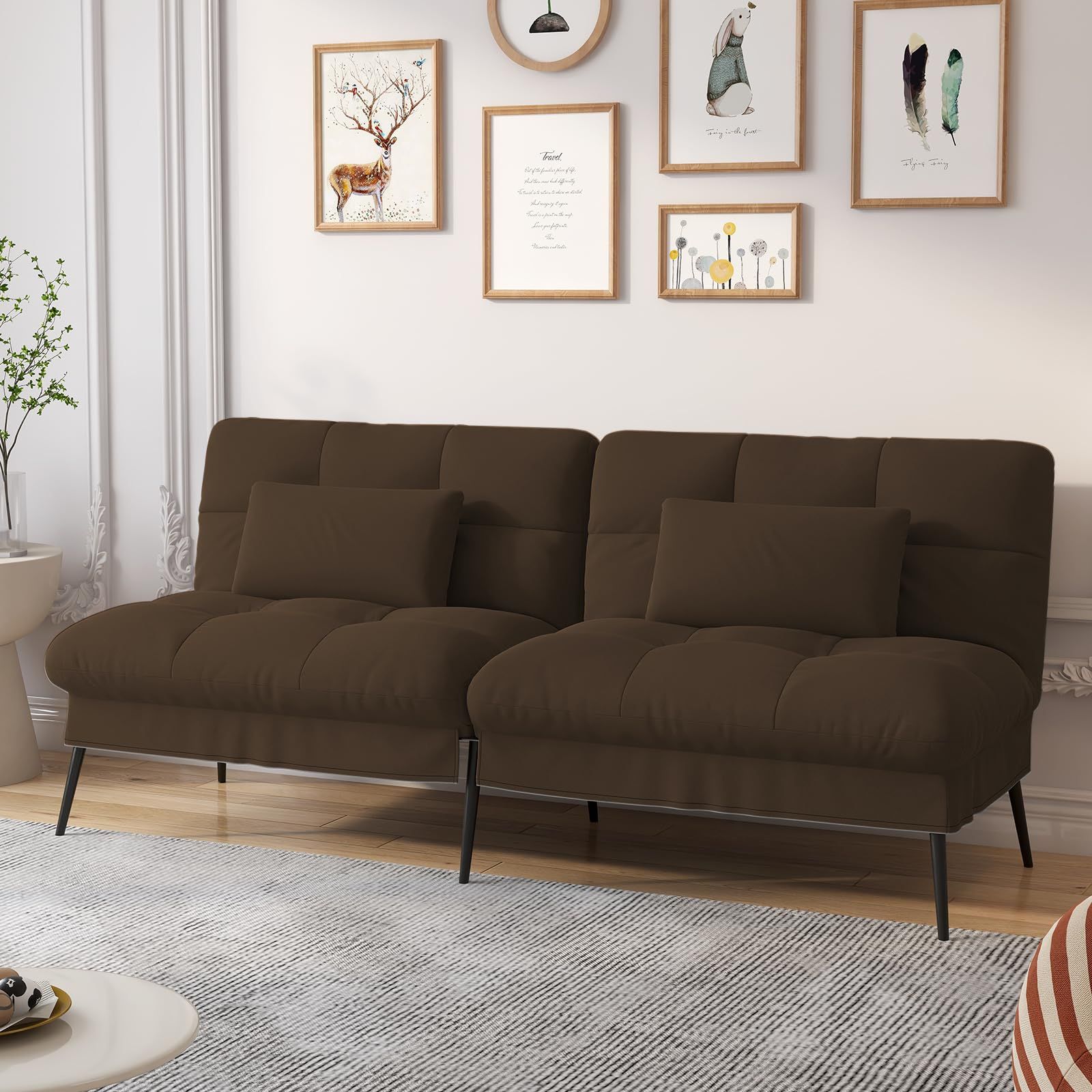 ComHoma ソファーベッド ソファベッド カウチソファー 1人掛け 2人掛け リクライニングソファー 6段階調節 ソファー ベッド ベッドになるソファ一 肘掛付き スクラブ生地 コンパクト 幅174cm 分割 取り付け簡単 鋼材の足部 収納 猫の爪
