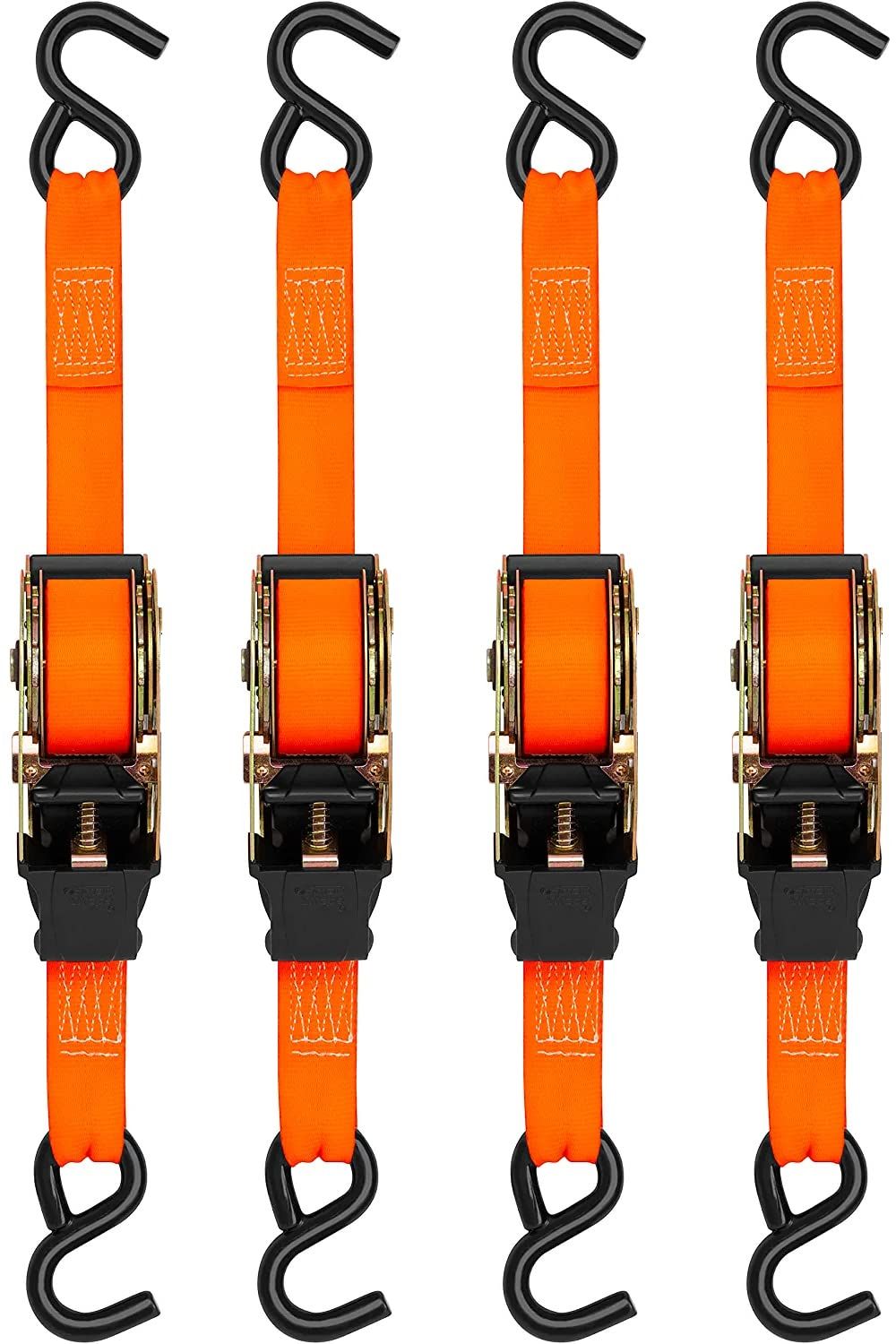 荷物固定ベルト 荷締めベルト 5m 黒 ラチェット式ベルト ラッシング幅2.5cm ラッシングベルト 破断荷重約800kg 4本組 Runbod オレンジ