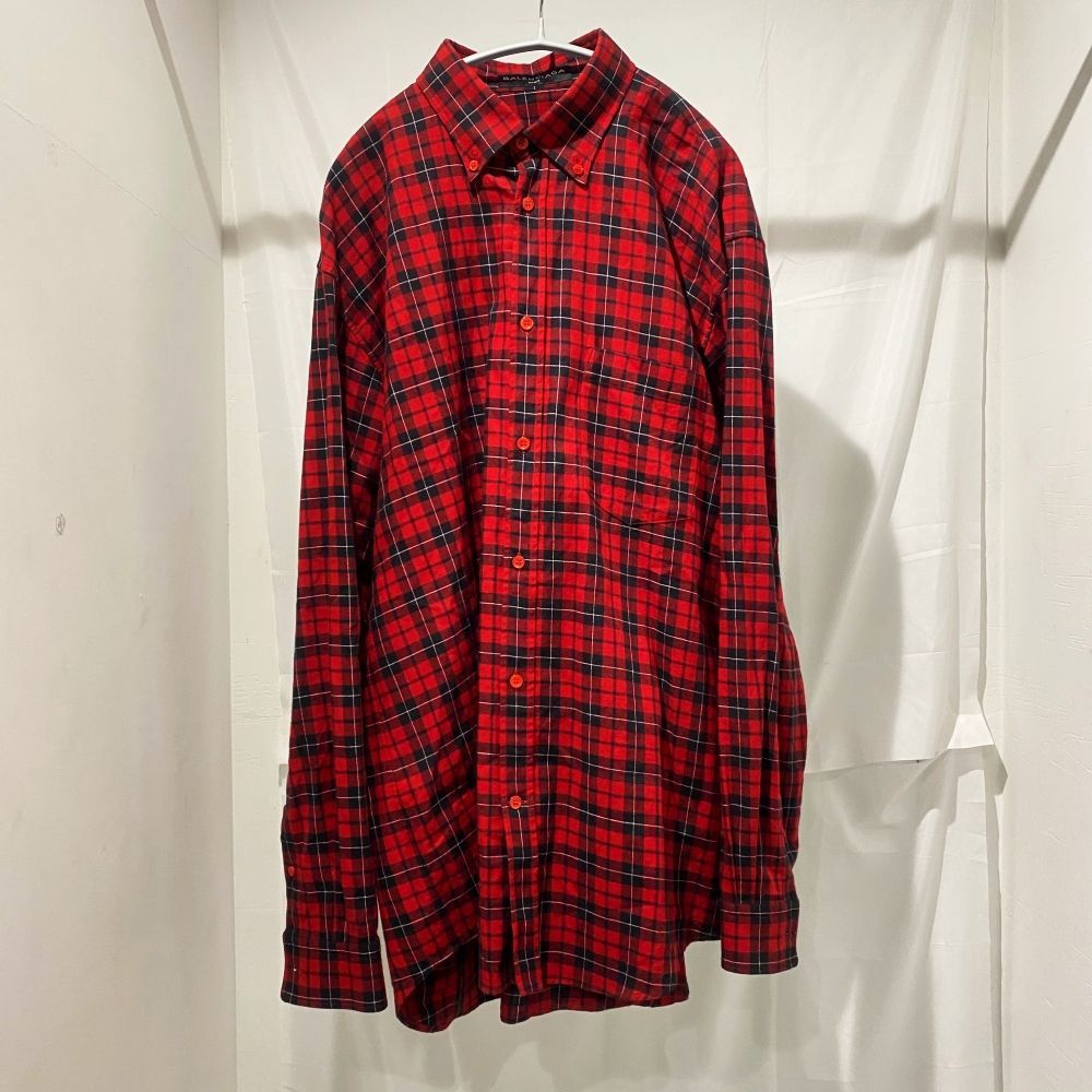BALENCIAGA チェックシャツ バックロゴ ビッグシルエット レッド