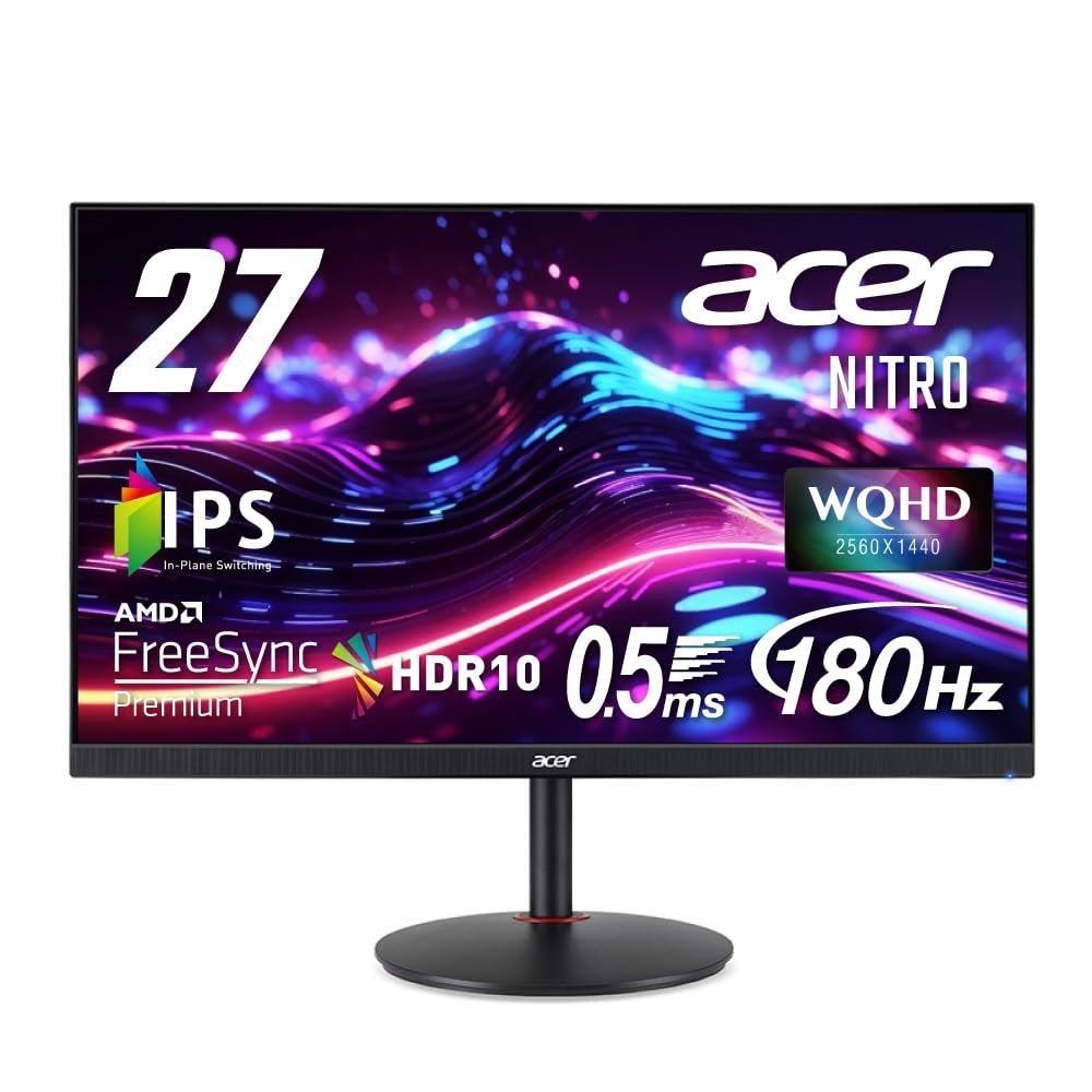 日本エイサー 【Amazon.co.jp限定】Acer Nitro ゲーミングモニター 27インチ IPS 非光沢 WQHD 144Hz 180Hz 0.5ms HDMI 2.0 VESAマウント対 [27インチ/IPS/180Hz/WQHD/スピーカーあり]