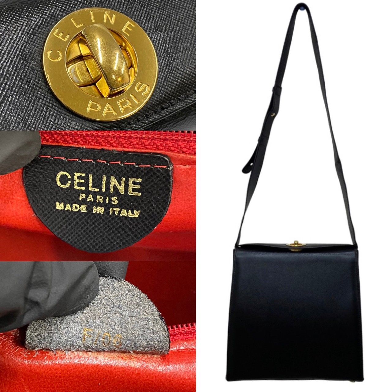 ほぼ未使用 CELINE セリーヌ ヴィンテージ サークル ロゴ 金具 レザー