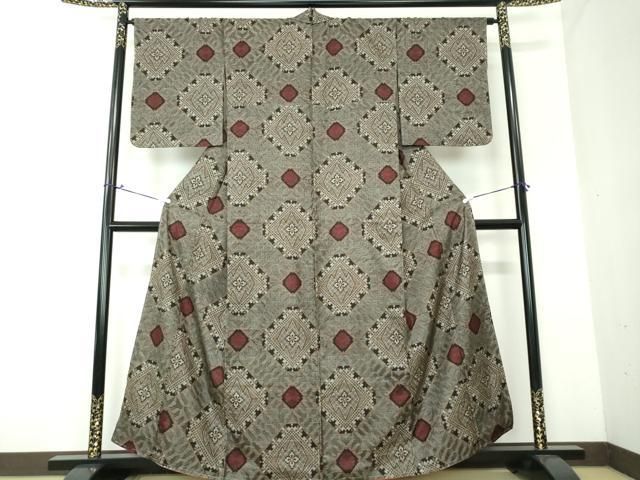 平和屋着物 アンティーク 大正ロマン 本場大島紬 龍郷絣 アンサンブル 花菱文 正絹 DAAV6863ps