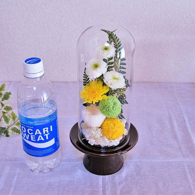 お供え用 おおきめ仏花 プリザーブドフラワーアレンジ作品 ガラスドームで長持ち 仏花 お供え用 おおきめ仏花 プリザーブドフラワーアレンジ作品