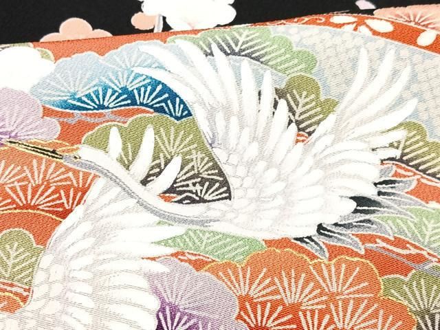 平和屋着物○豪華色留袖 駒刺繍 飛鶴動物渡り橋浜松花