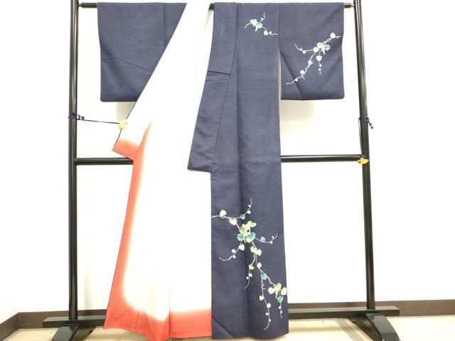 平和屋着物○訪問着 紬地 シルエット文様 正絹 逸品 AAAX0083np