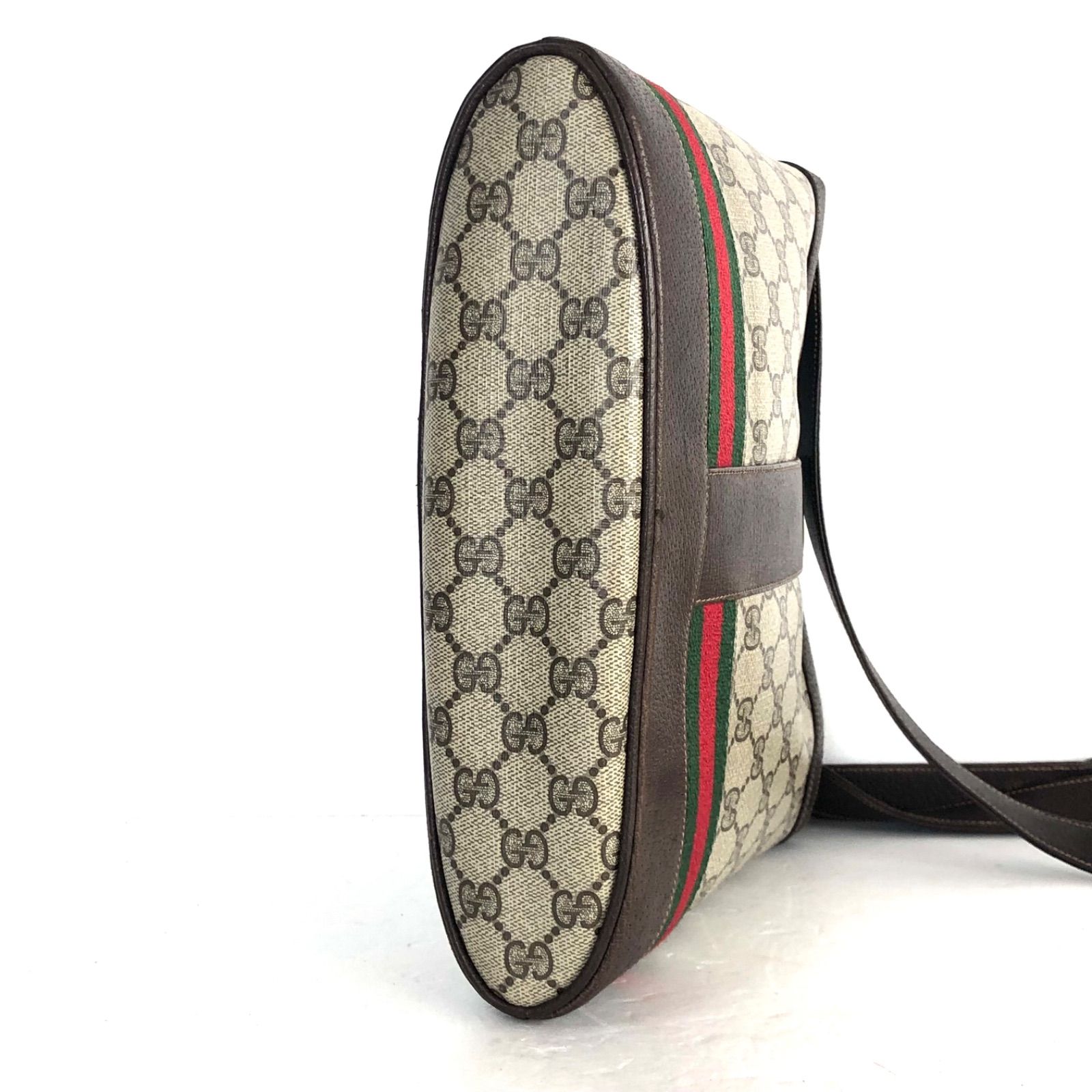 □美品□希少□鑑定済み□GUCCI グッチ ワンショルダーバッグ GGスプリーム シェリーライン インターロッキングG GG金具  コーティングキャンバス×レザー ワンショルダー 筆記体ロゴ オールドグッチ グレー×ブラウン ゴールド金具 - メルカリ