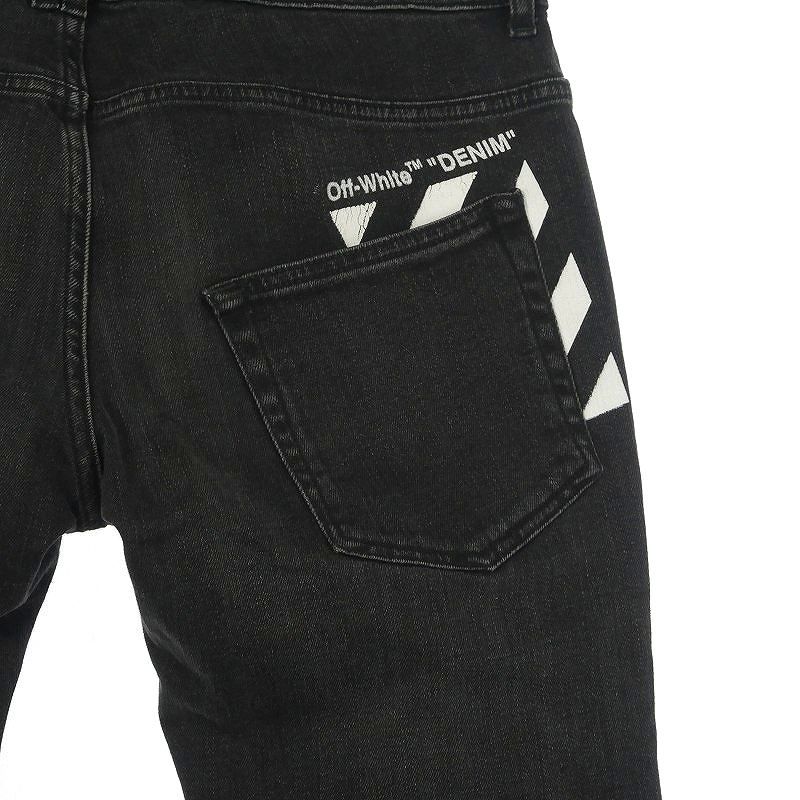 未使用　オフホワイト　ブラック　スキニー　プリント　デニム off-white オフホワイト スキニー デニムパンツ ブラック OFF-WHITE