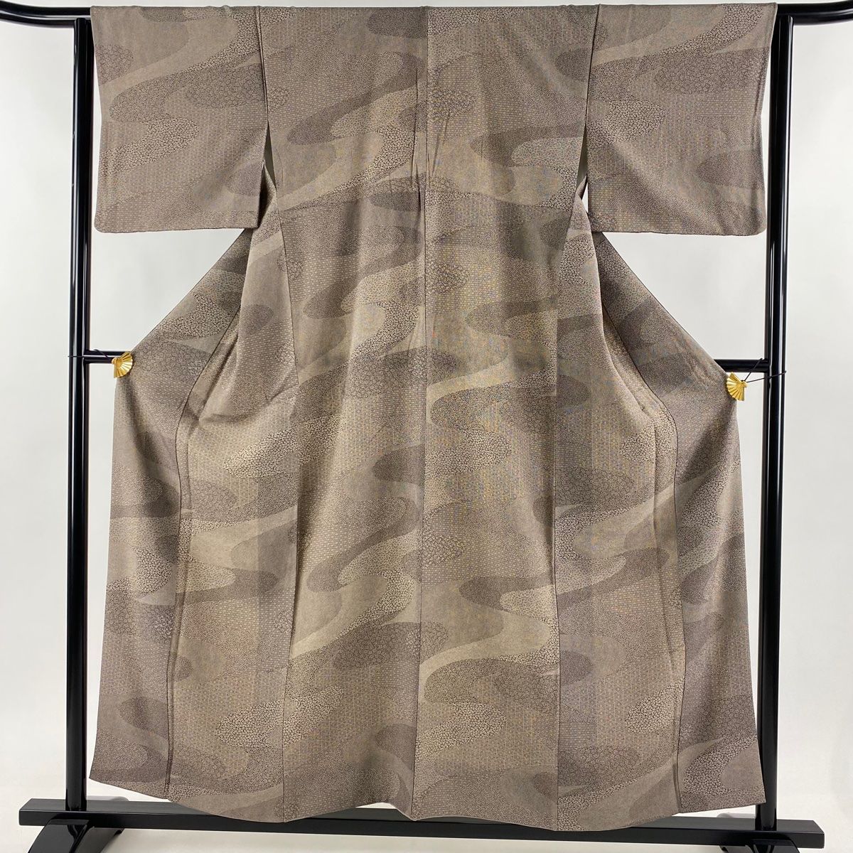 江戸小紋 身丈156cm 裄丈63.5cm S 袷 寄せ柄 流水 焦茶色 正絹 秀品