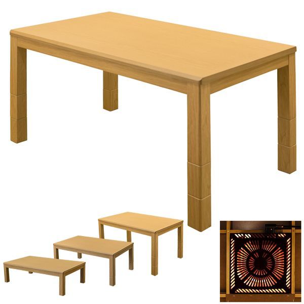 こたつテーブル 135×80 長方形 継脚2種 高さ3段階 座卓 ソファ ダイニング リビング 600Ｗ ハロゲン 手元コントローラー ナチュラル NA 佐260 SCD-135T NA▲コタツ