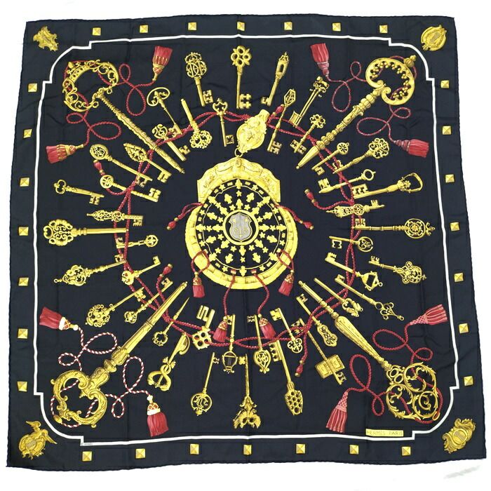 HERMES シルク スカーフ カレ90 LES CLES THE KEYS RARE 鍵 キー