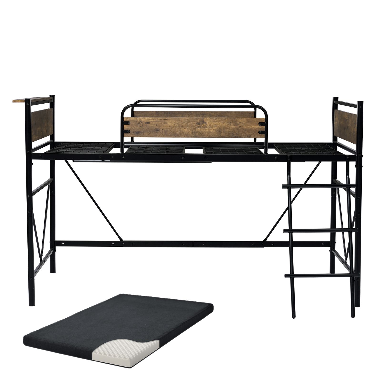 Homebliss 【マットレス付き】ロフトベッド パイプベッド シングル 耐荷重150kg 高さ125cm システムベッド ロータイプ ミドルタイプ  収納 北欧風 大人 一人暮らし ハンガーポール4本付属 送料無