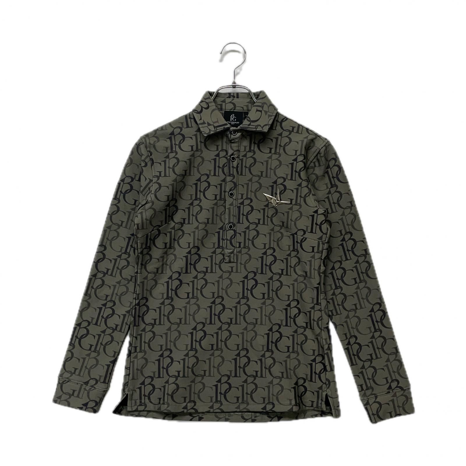 レディース ウノピュウノウグァーレトレ 1piu1uguale3 長袖ポロシャツ 1 S カーキ×ブラック 裏起毛 ストレッチ ロゴ総柄