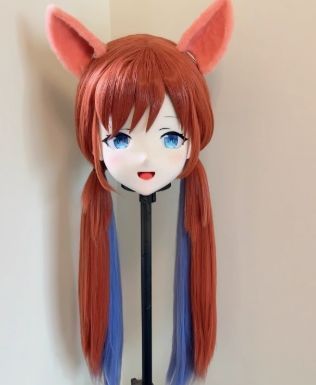 全頭マスク カツラ付き ロック付き NO.143 フルマスク ドール ヘッドロリータ人形 コスプレ 変身 仮装 着ぐるみ 二次元美少女