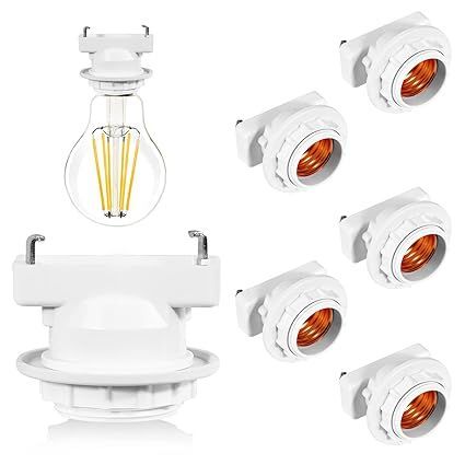 Aiwode 角型引掛けランプソケットE26口金、引掛シーリング用 電球ソケット ランプソケット、工事不要 取り付け簡単、天井照明 照明器具の取り付けには必須な材料です、PSE認証（白い、6個入