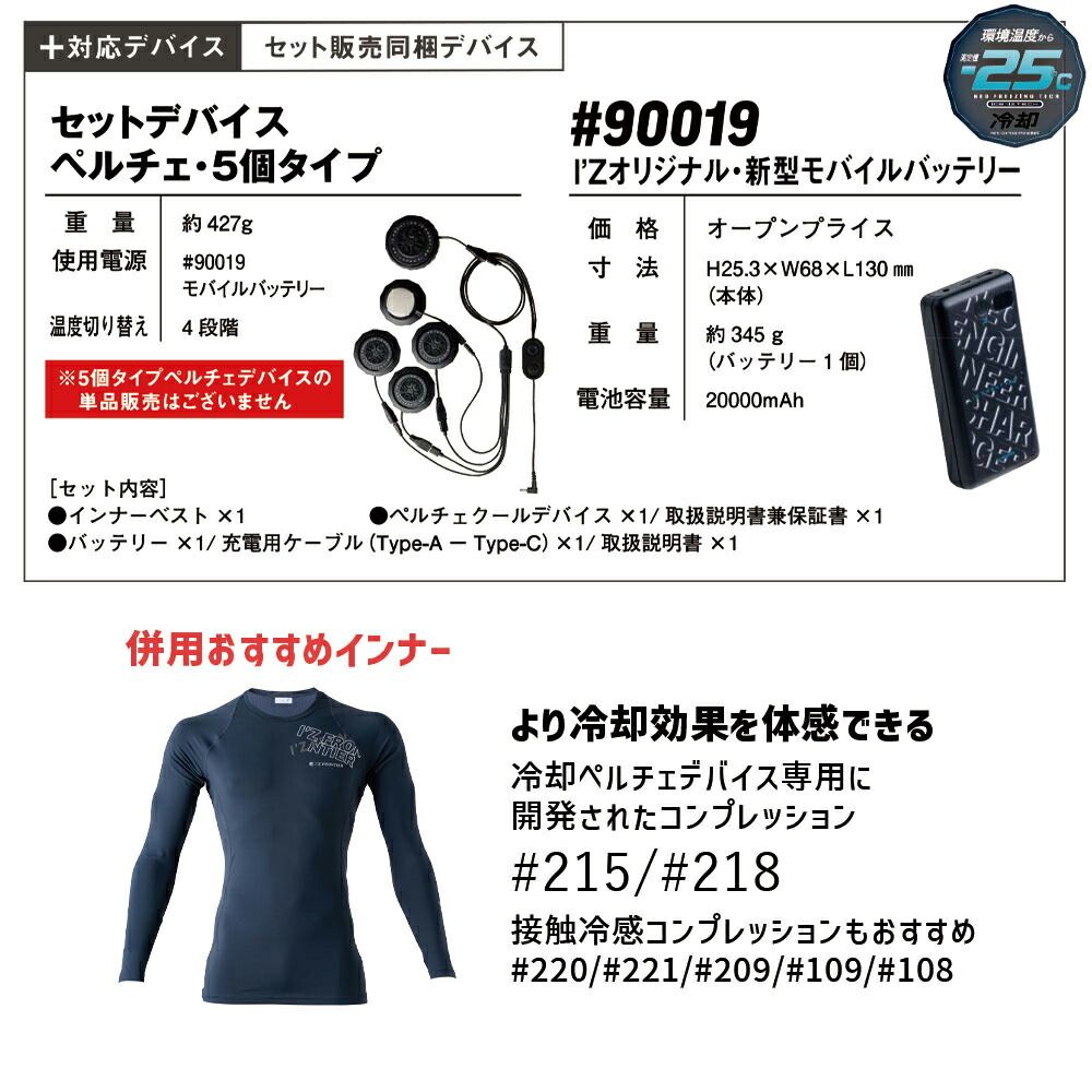 アイズフロンティア 冷却ペルチェ5個タイプインナーベスト-デバイス バッテリーセット PS1075 インナーベスト デバイス バッテリー アイズ ペルチェベスト 2025 SS 春夏