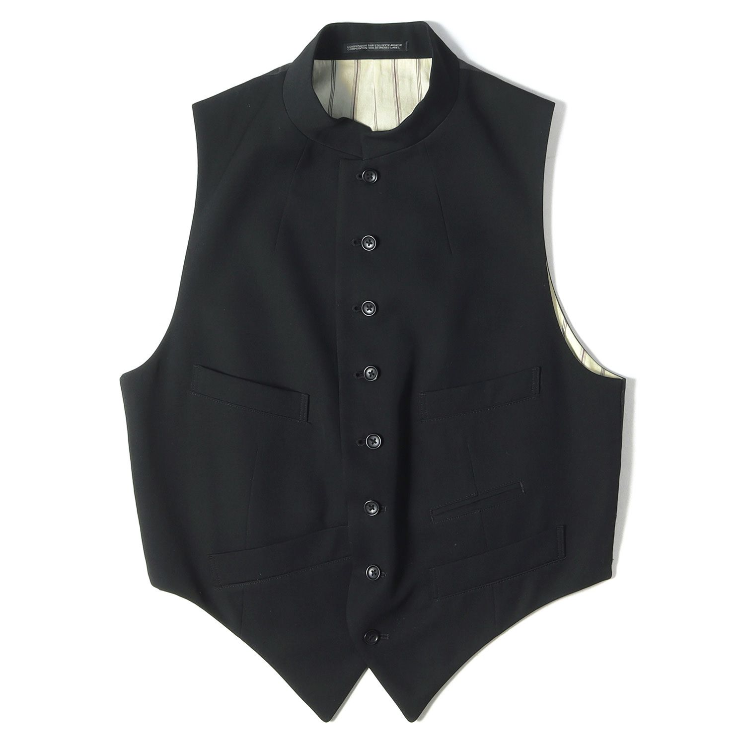 ワイズ Y's ヨウジヤマモト ベスト ジレ 変形 ブラック ウールギャバジン Yohji Yamamoto(Ys) ヨウジヤマモト ベスト スタンドカラー ウール
