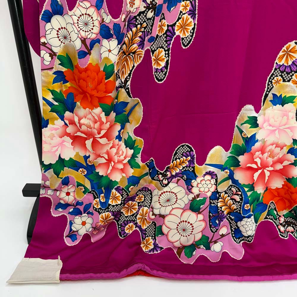 振袖 黄色と紫の花柄の花嫁振袖 振袖 黄色と紫の花柄の花嫁振袖 紫地に黄色の花の振袖／標準