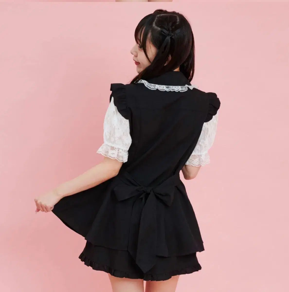 シークレットハニー シークレットハニー スリーブ フリル レース ブラック セットアップ 地雷系 量産型 量産型