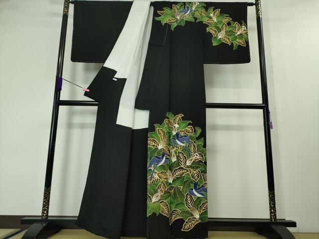 平和屋本店□超希少 東京友禅 久呂田明功 訪問着 青い鳥 松ぼっくり 鬼