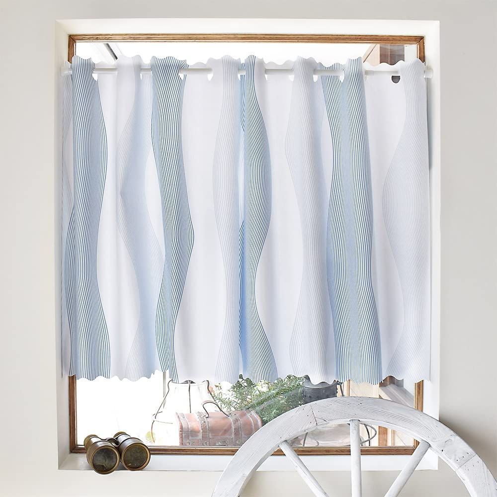 数量 70 cm丈 × 目隠し 幅100 cm おしゃれ 小窓用 お風呂 ラミネート マリン カフェカーテン ブルー Decor スタイルデコール STYLE
