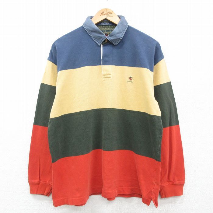 L/古着 トミーヒルフィガー 長袖 ブランド ラガー シャツ メンズ 90s ワンポイントロゴ 鹿の子 コットン 緑系 グリーン 24sep04 中古 トッ